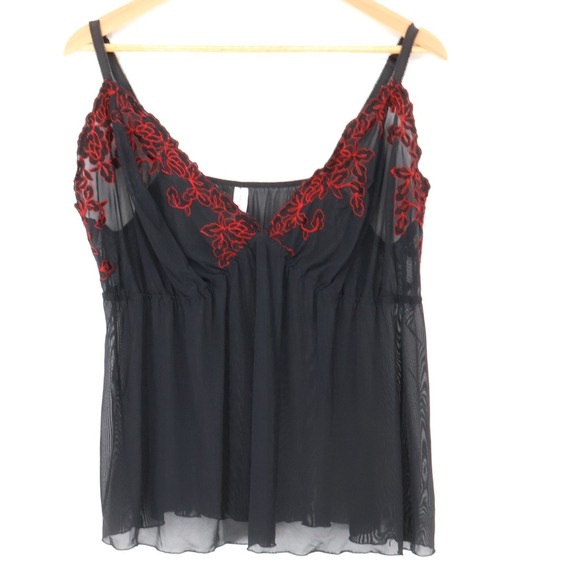 Cacique Tops - Cacique Mesh Y2K Babydoll Cami Top Womens Size 22/24 Black Red Gothic Sheer